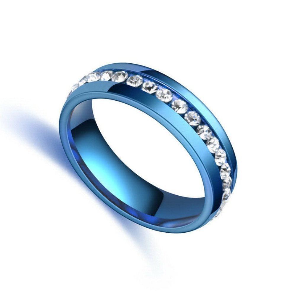 Blue Stainless Steel White Crystal 6mm Ring Unisex - Picture 2 of 2